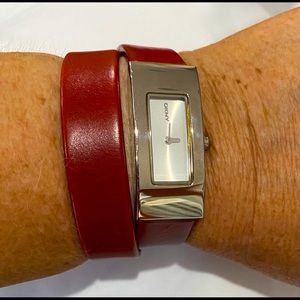 DKNY leather double wrap watch